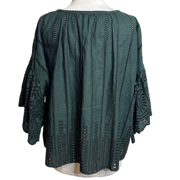 Ne Quittez pas embroidered eyelet peasant top Sz S - Picture 2 of 7